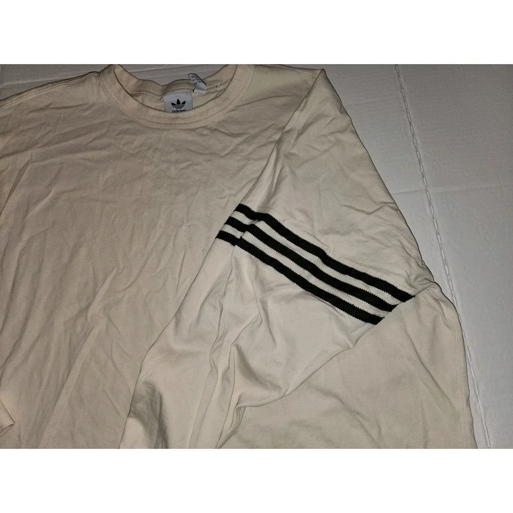 Y2KAdidas Men's Long Sleeve Shirt - Cream w/ Black Stripes - XL -